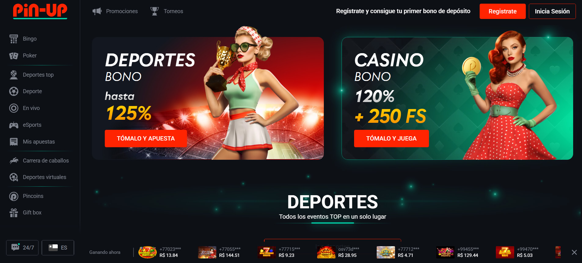 Vista principal de Pin-Up Casino con una interfaz amigable y una amplia selección de juegos en línea.